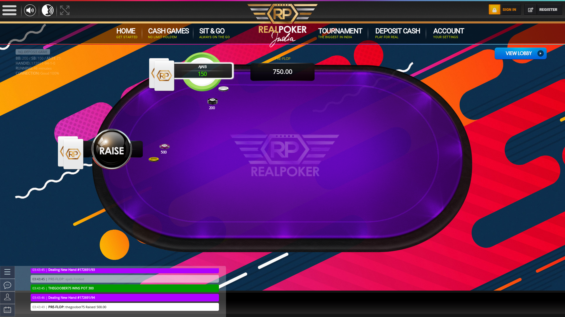 10 player texas holdem table at real poker with the table id 172691