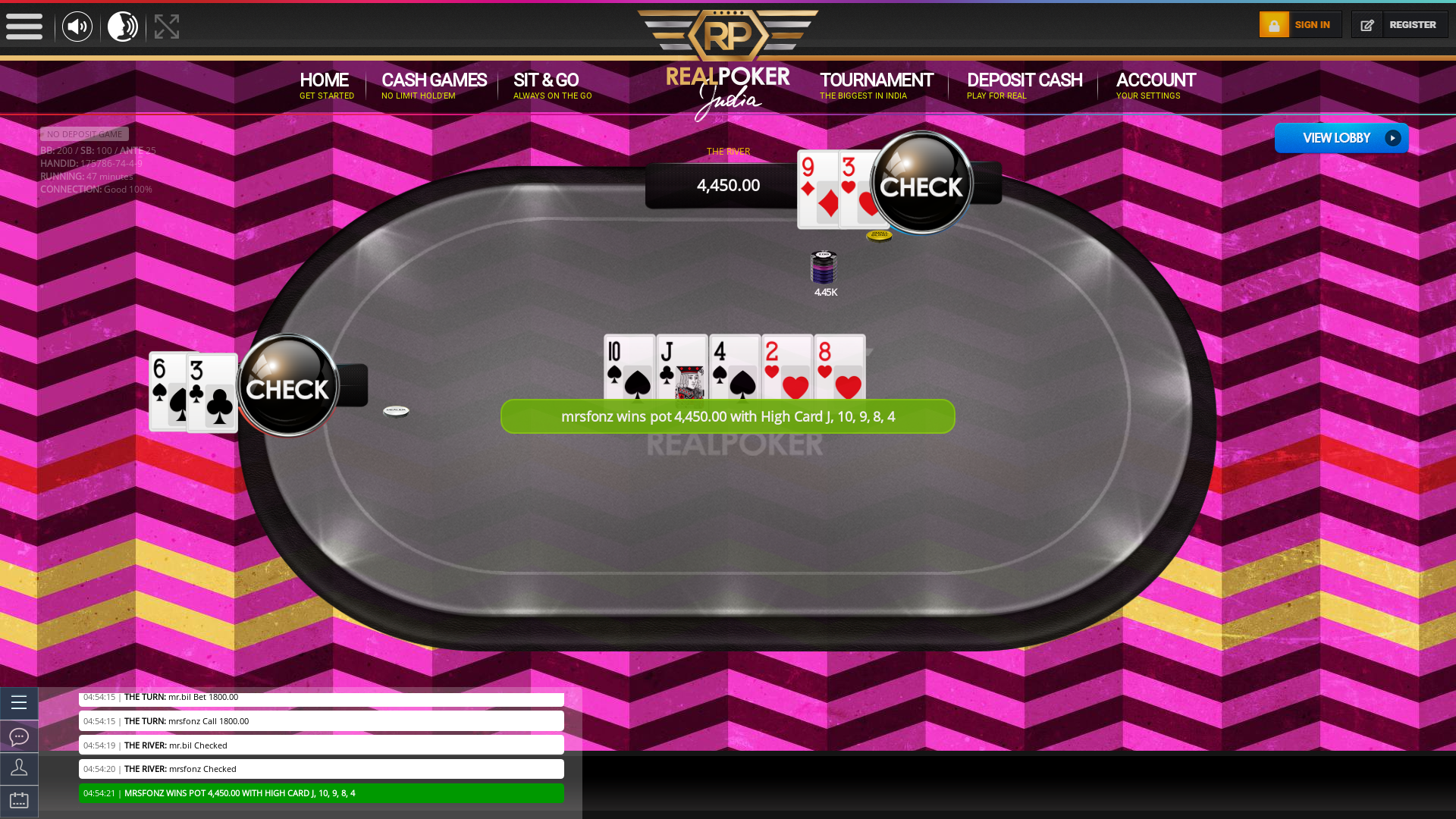 10 player texas holdem table at real poker with the table id 175786