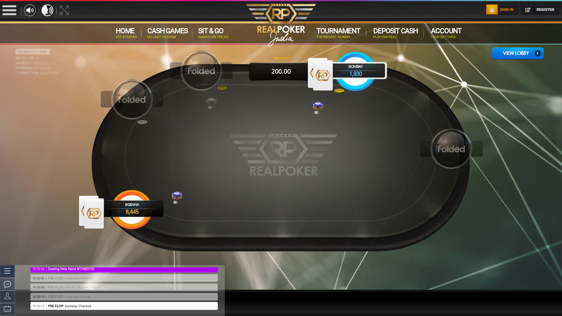 Indian poker on a 10 player table in the 25th minute