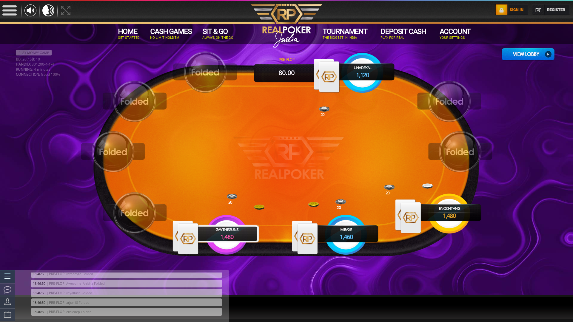 Indian poker on a 10 player table in the 4th minute