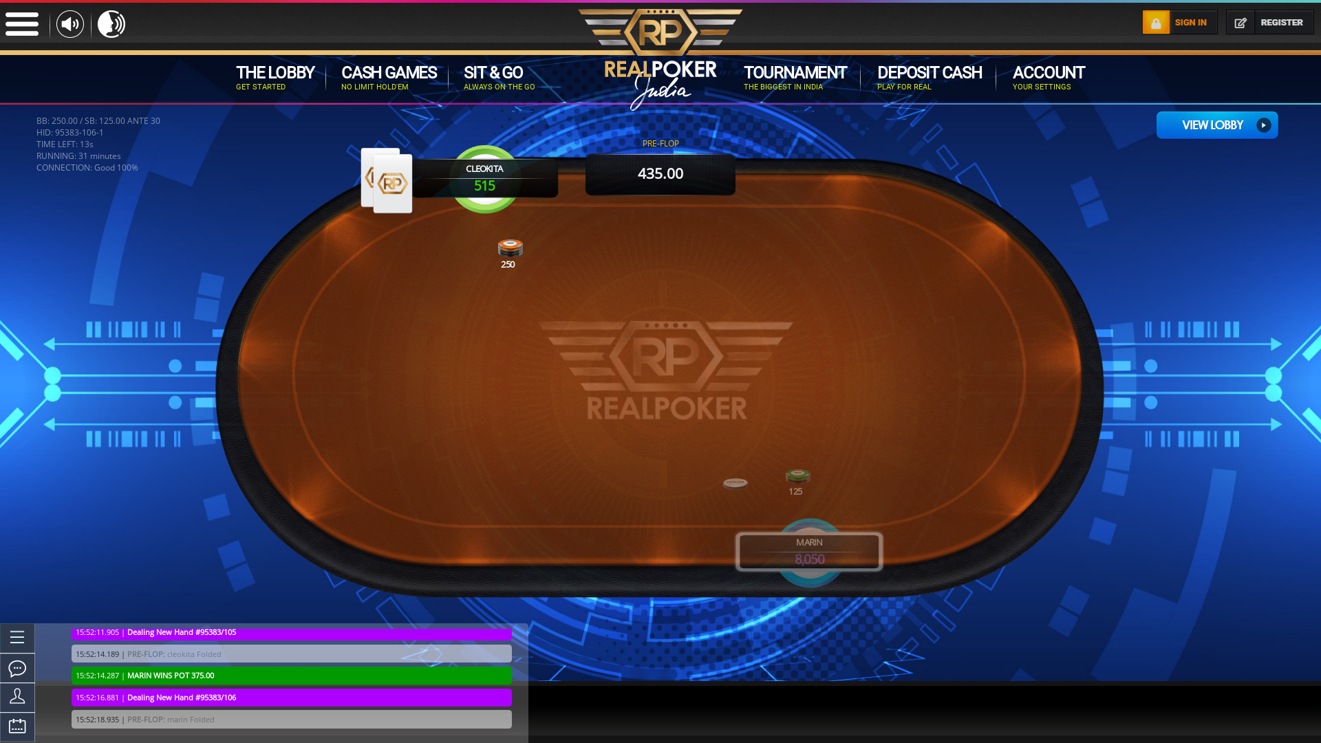 Online poker on a 6 player table in the 31st minute match up