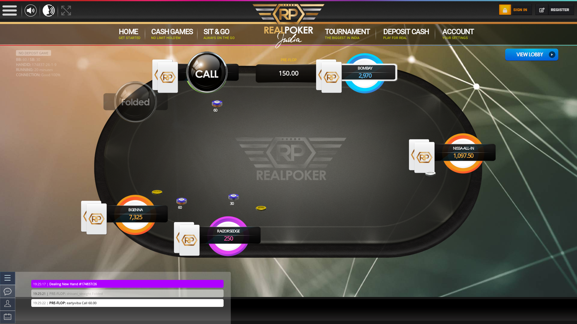 Real poker 10 player table in the 20th minute of the match