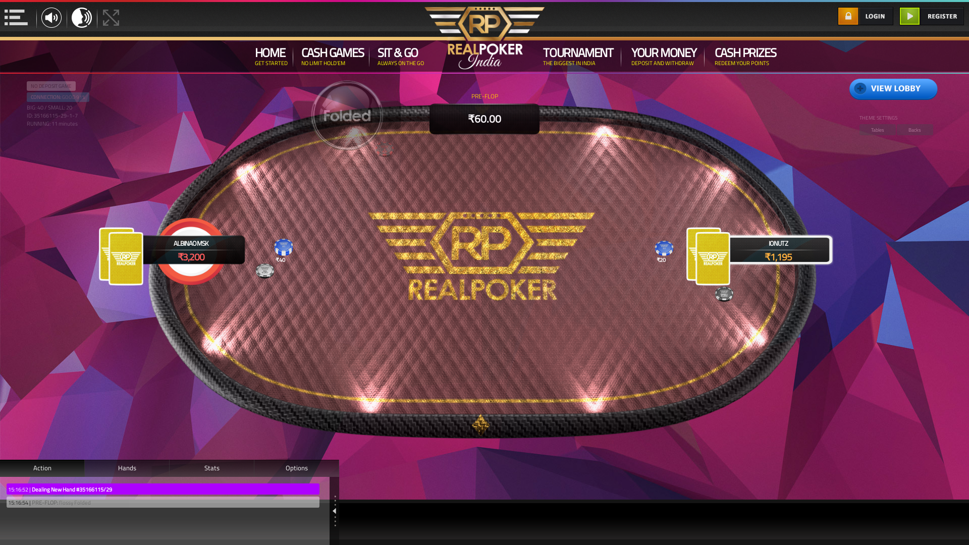 The 28th hand dealt between albinaomsk, ionutz, flossy,  on poker india